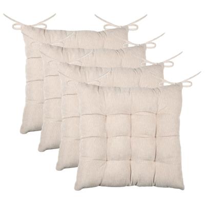 Stof Textile stoelkussen Dandy - 4x - creme beige - 38 x 38 x 5 cm - touwtjes sluiting - ribcord