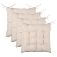 Stof Textile stoelkussen Dandy - 4x - creme beige - 38 x 38 x 5 cm - touwtjes sluiting - ribcord