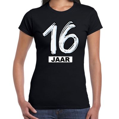 16 jaar verjaardag cadeau t-shirt zwart voor dames