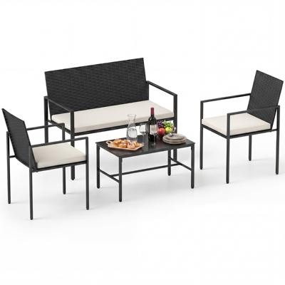 4-delige Tuinmeubelset Rotan Stoelen Voor Buiten En Tweezitsbank-Beige