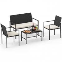 4-delige Tuinmeubelset Rotan Stoelen Voor Buiten En Tweezitsbank-Beige