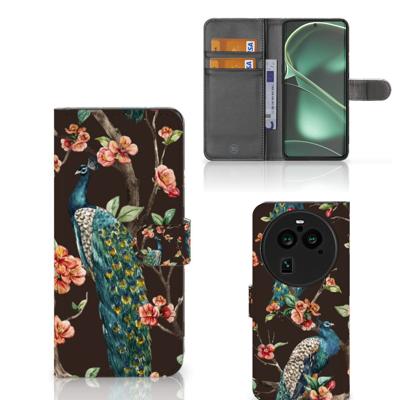 OPPO Find X6 Pro | Telefoonhoesje | Met pasjeshouder | Pauw met Bloemen OPPO Find X6 Pro | Telefoonhoesje | Met pasjeshouder | Pauw met Bloemen