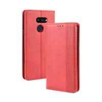 Voor LG K40S magnetische Buckle retro Crazy Horse textuur horizontale Flip lederen draagtas met houder & kaartsleuven & fotolijstjes (rood)