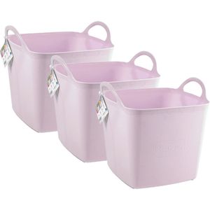 Kuip/emmer/wasmand - 3x - flexibel - roze - 43 liter - vierkant - kunststof