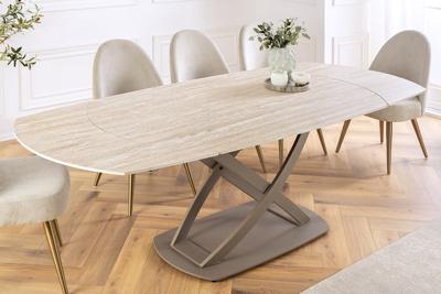 Uitschuifbare eettafel INCEPTION 130-190cm ovaal travertijn keramiek champagne greige - 46426
