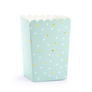 Partydeco Popcorn/snoep bakjes - 6x - blauw/goud stippen - karton - 7 x 7 x 12 cm   -