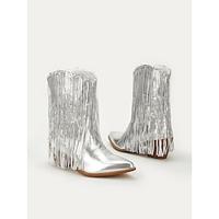 Metallic zilveren enkellaarzen voor dames met franjes, perfect voor modieuze feestkleding Lightinthebox