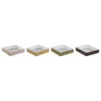 Servethouder DKD Home Decor Groen Mosterd Donkerbruin Metaal Aluminium Hout MDF 18 x 18 x 4 cm (4 Stuks)