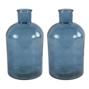 Countryfield Vaas - 2x stuks - zee blauw glas - fles - D17 x H31 cm