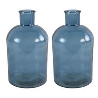 Countryfield Vaas - 2x stuks - zee blauw glas - fles - D17 x H31 cm