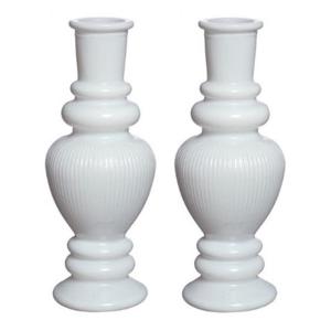 Kaarsen kandelaar Venice - 2x - gekleurd glas - ribbel wit - D5,7 x H15 cm