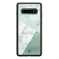 Samsung Galaxy S10 Plus glazen hardcase - Minty marmer collage