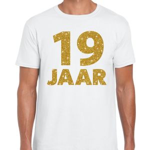 19 jaar goud glitter verjaardag kado shirt wit heren