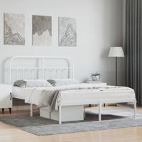 Bedframe met hoofdbord metaal wit 140x190 cm