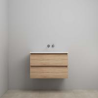 On-Line Onderkast - 80 cm - Voorgemonteerd - Acryl Wastafel - zonder Kraangat - Eiken