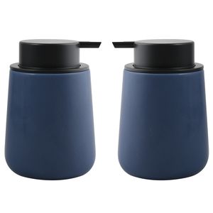 Zeeppompje/zeepdispenser Malmo - 2x - Keramiek - donkerblauw/zwart - 8,5 x 12 cm - 300 ml