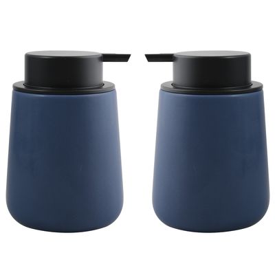 Zeeppompje/zeepdispenser Malmo - 2x - Keramiek - donkerblauw/zwart - 8,5 x 12 cm - 300 ml