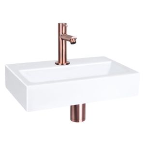 Differnz Flat fonteinset - 38x24x8cm - Rechthoek - 1 kraangat - Recht rose koperen kraan - Keramiek Wit 38.400.08