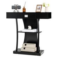 T-Vormige Consoletafel Achterbanktafel met Lade Legplanken en Dubbele Anti-Kantelsets Instap Bijzettafel voor Woonkamer Zwart /Grijs