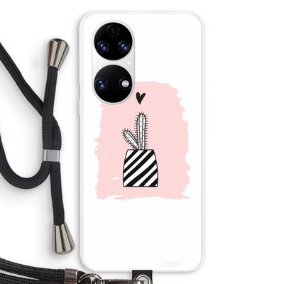 Zwart-wit cactus: Huawei P50 Transparant Hoesje met koord