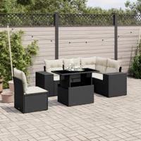 6-delige Loungeset met kussens poly rattan zwart