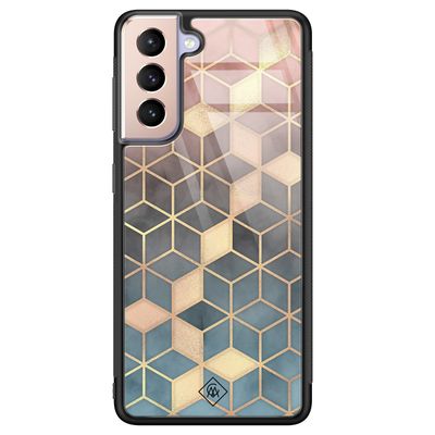 Samsung Galaxy S21 glazen hardcase - Cubes art