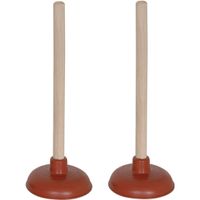 Robuuste gootsteen ontstopper/plopper - 2x - hout/rubber - 11 x 30 cm