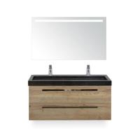 Seville Badmeubelset 120 cm - 2 laden Natuur Eiken - Wastafel Lucca Enkel - met Sence Spiegel
