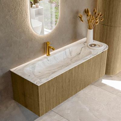 Badmeubel Mondiaz Kurve-Dlux | 135 cm cm | Meubelkleur Dusk | Wastafelkleur Glace | Solid surface | Wasbak links zijde spoelbak | 1 kraangat
