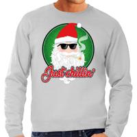 Foute Kersttrui just chillin - blowende kerstman - grijs - heren - kerstborrel - sweater