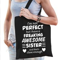 freaking awesome sister / zus cadeau tas zwart voor dames - thumbnail