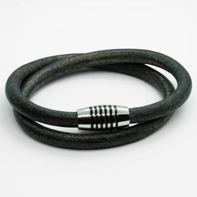 Dubbel rond 6mm zwarte armband | Italiaans Valiano™ leer