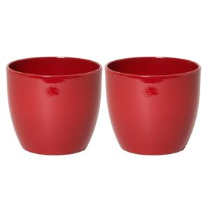 2x stuks bloempot glanzend wijn rood keramiek voor kamerplant H29 x D36 cm