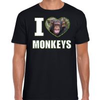 I love monkeys t-shirt met dieren foto van een Chimpansee aap zwart voor heren - thumbnail