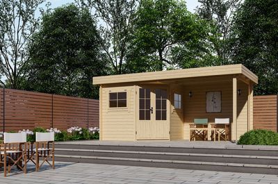 Interflex 2556Z Blokhut 250x250 met overkapping 250 cm 28 mm vuren groen geïmpregneerd