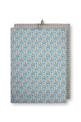 Pip Studio Set/2 Theedoeken Blooming Tales Bustani-Pashmina Khaki/Blauw Pip Studio Set/2 Theedoeken Blooming Tales Bustani-Pashmina Khaki/Blauw