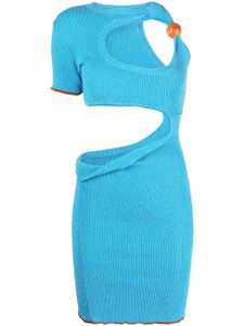 Jacquemus robe courte en maille nervurée à découpes - Bleu
