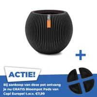 Vaas bol groove d13h10cm zwart