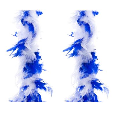 2x stuks carnaval verkleed veren Boa kleur blauw/wit mix 2 meter