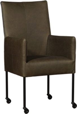 Groene leren moderne eetkamerstoel Spark - poot rond zwart met wiel - Rancho Leer Green (groen leer)