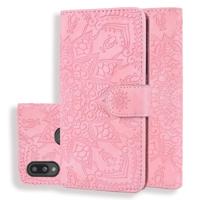 Voor Galaxy A10s kalf patroon Mandala dubbele vouwen ontwerp reliëf lederen draagtas met portemonnee & houder & kaartsleuven (roze) Voor Galaxy A10s kalf patroon Mandala dubbele vouwen ontwerp reliëf lederen draagtas met portemonnee & houder & kaartsleuven (roze)