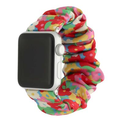 Apple Watch Nylon Scrunchie Band - Bloemen Regenboog - 38, 40, 41 & 42mm - SM
