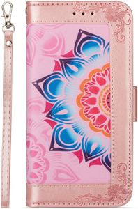 iPhone 12 Pro Max hoesje - Bookcase - Koord - Pasjeshouder - Portemonnee - Mandalapatroon - Kunstleer - Roze
