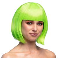 Verkleedpruik dames - neon groen - Cabaret/Hollywood/Diva - Carnaval - kort haar bobline - thumbnail