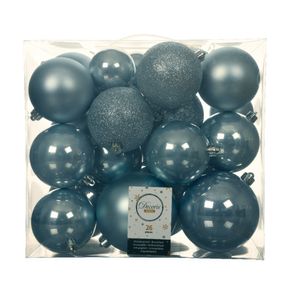 Decoris Kerstballen - 26x st - lichtblauw - 6-8-10 cm - kunststof   -