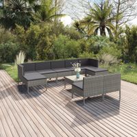 10-delige Loungeset met kussens poly rattan grijs