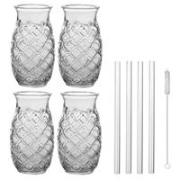 Set van 4x Cocktailglazen transparant 505 ml Pina Colada met glazen rietjes