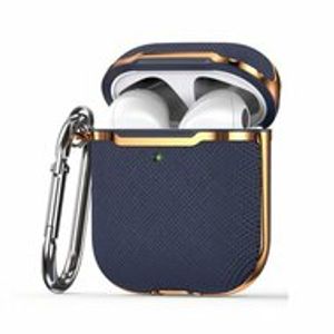 AirPods 1/2 hoesje - Hardcase - Plated series - Blauw + Goud