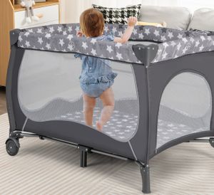 5-In-1 Babybed Draagbaar Bijzetbed Reisbed met Opvouwbare Matras Luiertafel Baldakijn Draagtas voor Baby's tot 36 Maanden Grijs