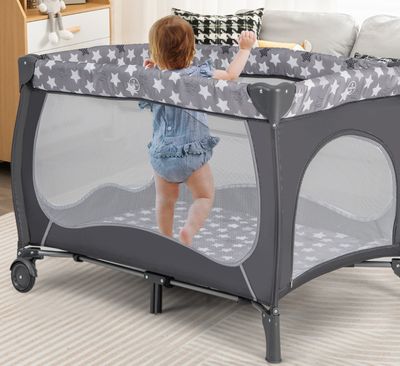 5-In-1 Babybed Draagbaar Bijzetbed Reisbed met Opvouwbare Matras Luiertafel Baldakijn Draagtas voor Baby's tot 36 Maanden Grijs